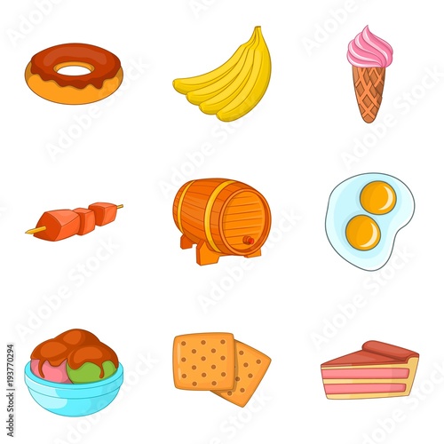 Eat on the go icons set, cartoon style
