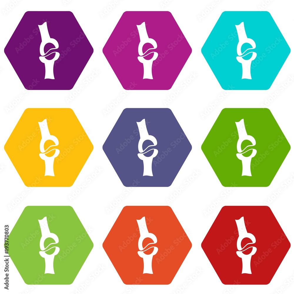Knee joint icon set color hexahedron Knee joint icon set color hexahedron