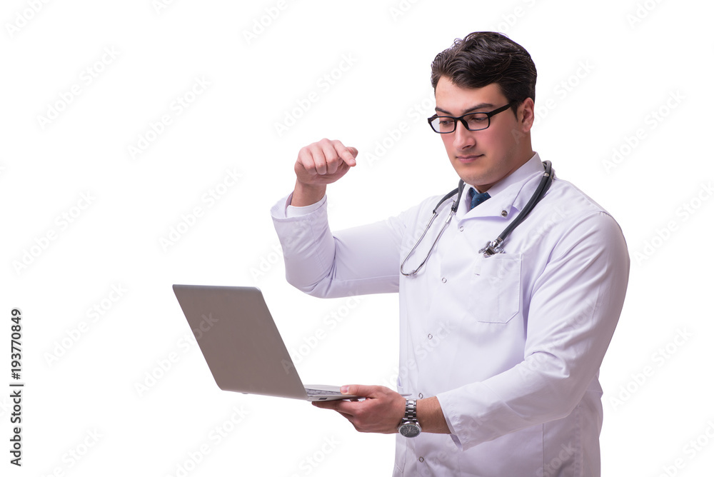 Doctor in telemediine mhealth concept on white Doctor in telemediine mhealth concept on white