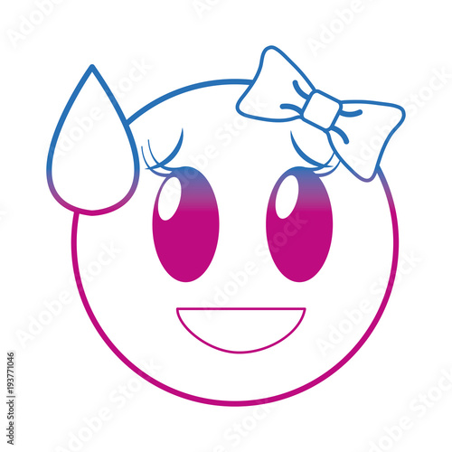 degraded line shame laugh female emoji expression with ribbon bow