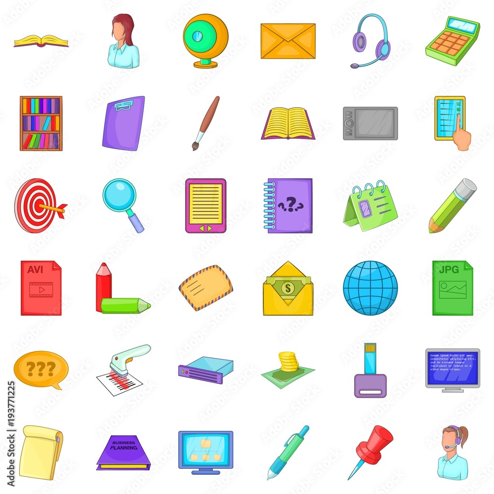 Belonging icons set, cartoon style Belonging icons set, cartoon style