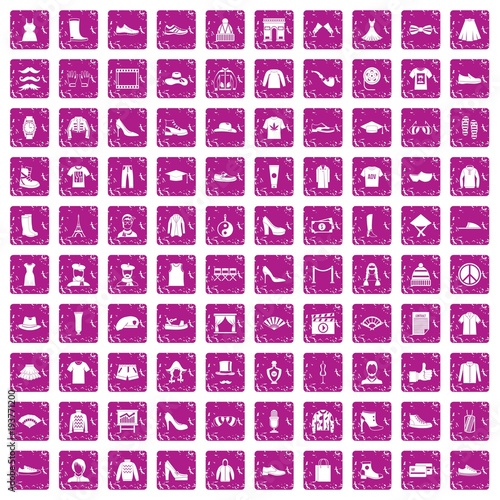 100 fashion icons set grunge pink