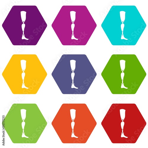 Prosthesis leg icon set color hexahedron