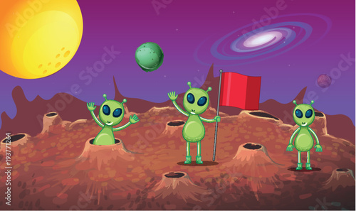 Three aliens exploring the new planet