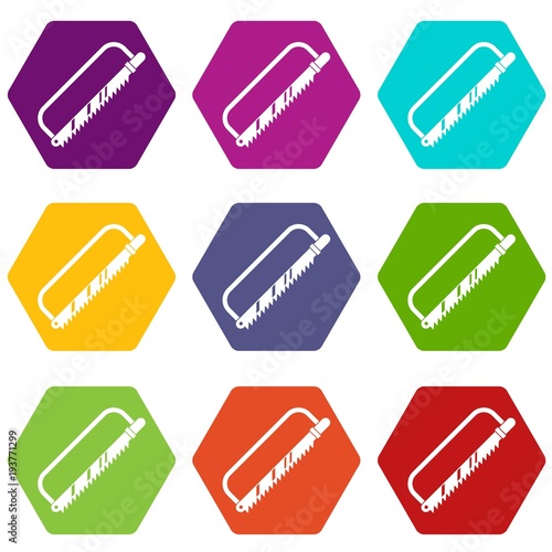 Sergical saw icon set color hexahedron