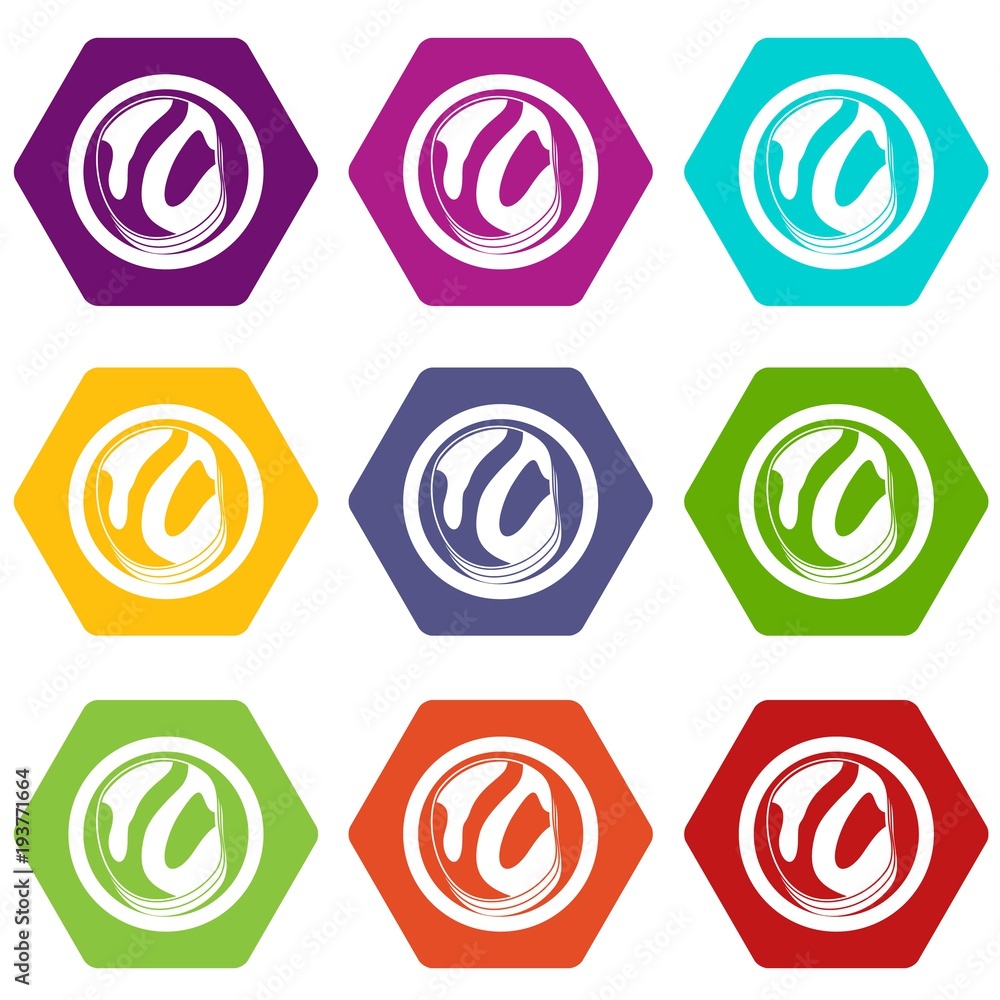 Asian meat icon set color hexahedron Asian meat icon set color hexahedron