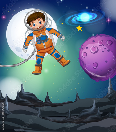 Astronaut flying in the deep galaxy