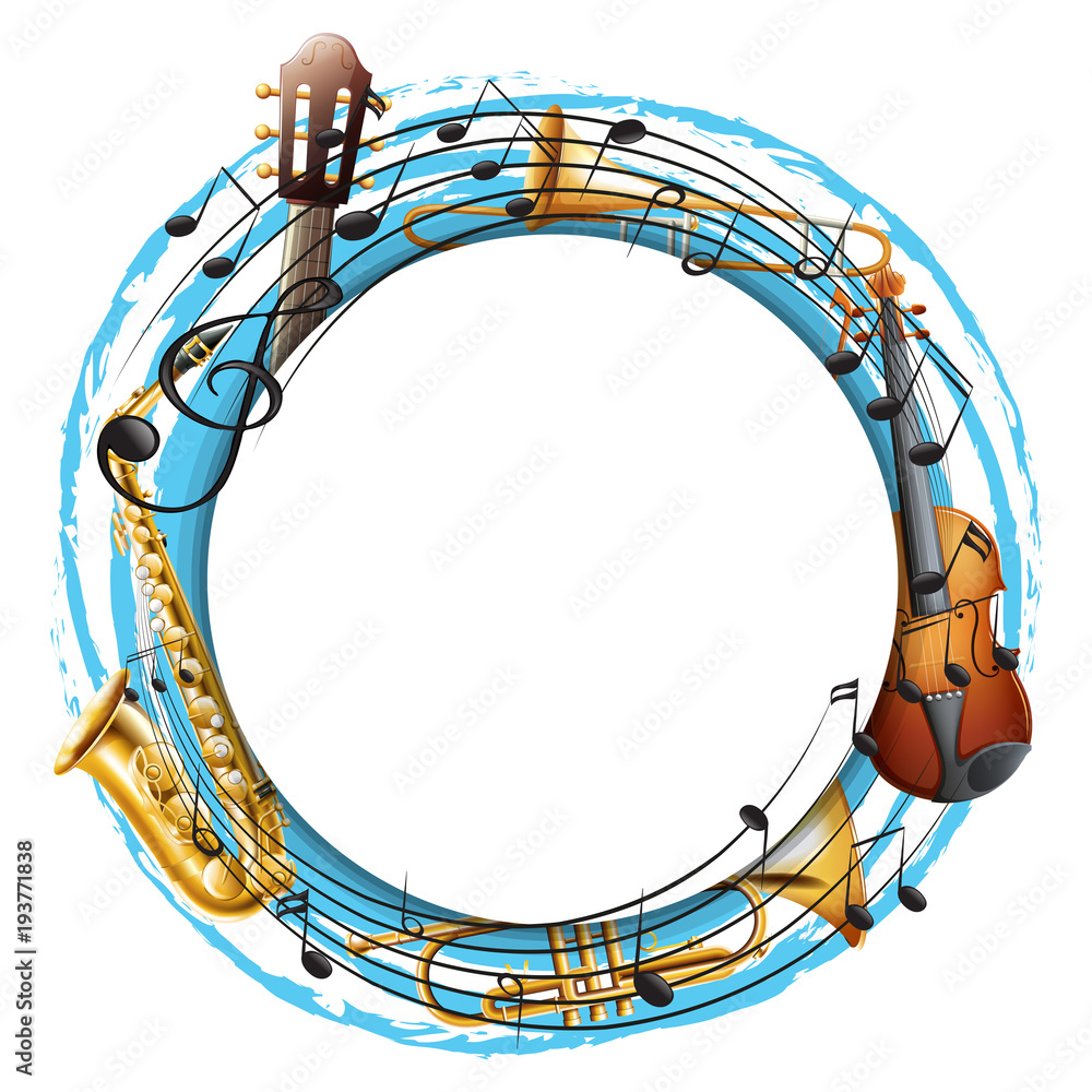 Round frame with musical instruments