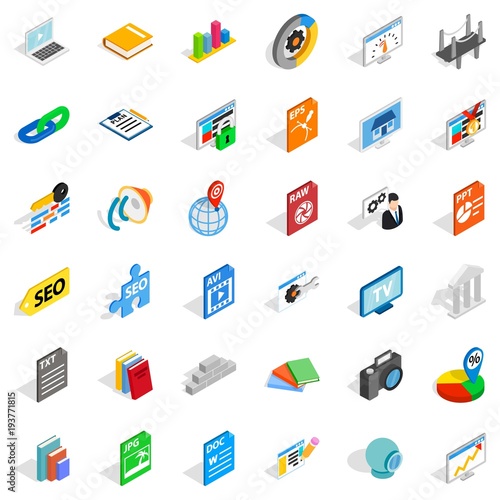 Trading organization icons set, isometric style