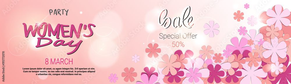 Template Horizontal Poster Womens Day Sale Discount Card Special Offer Banner Design Vector Illustration
