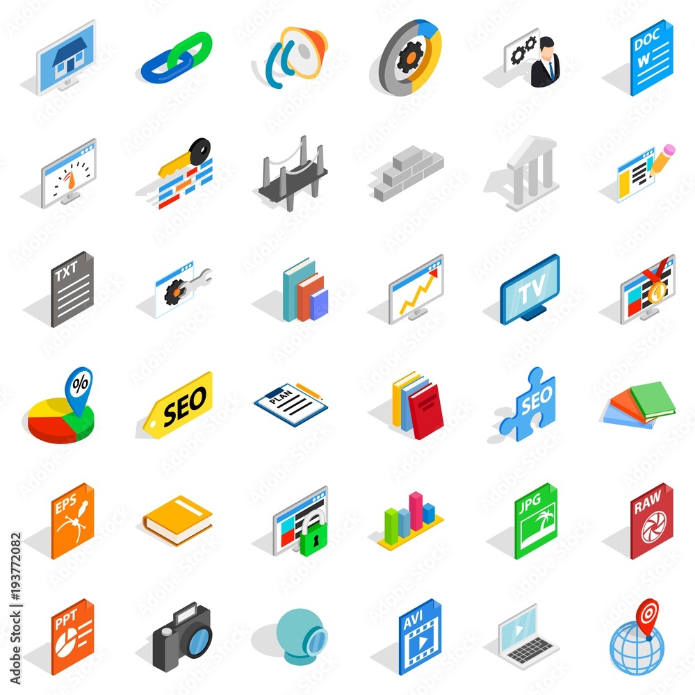 Foreign trade organization icons set, isometric style Foreign trade organization icons set, isometric style