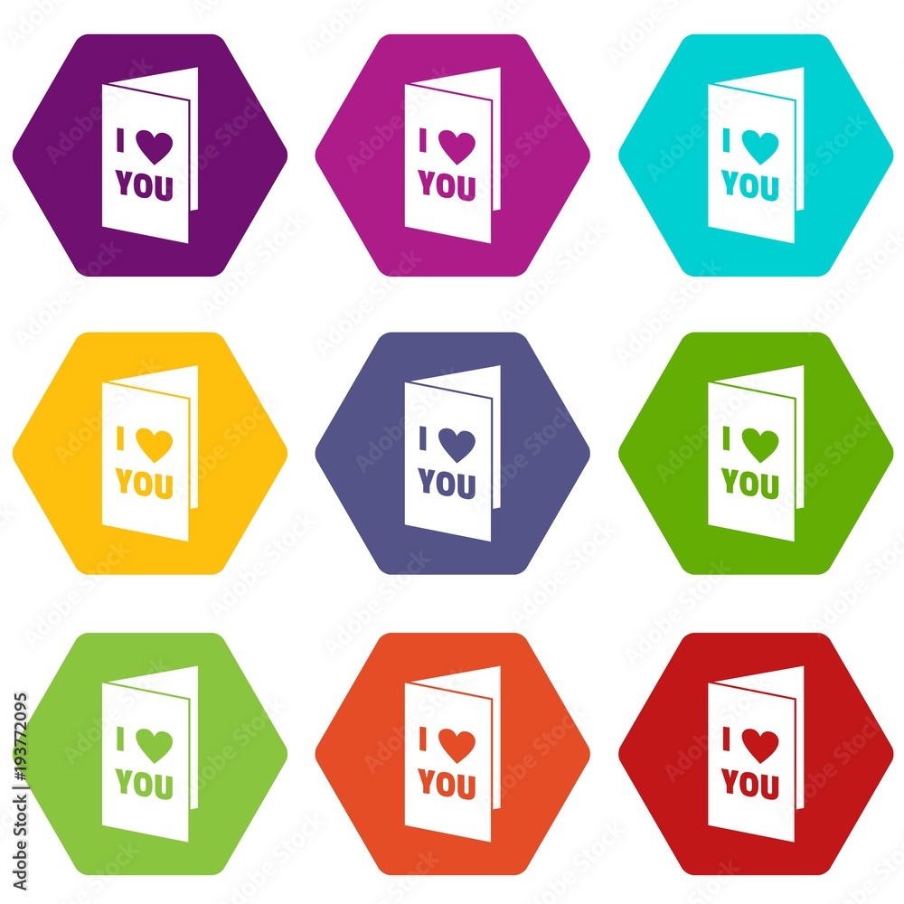 Happy Valentines day or weeding card icon set color hexahedron Happy Valentines day or weeding card icon set color hexahedron
