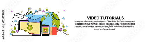 Video Tutorial Concept Horizontal Banner With Copy Space Flat Vector Illustration
