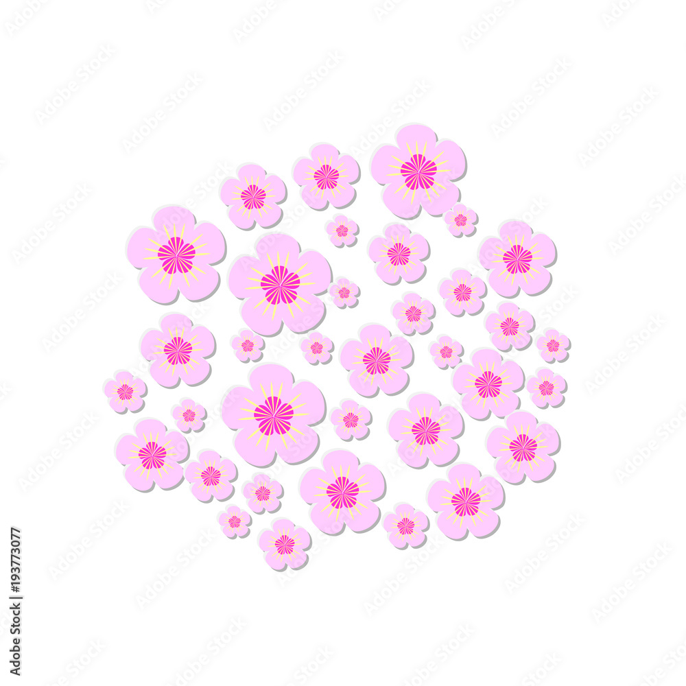 pink cherry blossoms of different sizes. Vector print