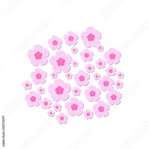 pink cherry blossoms of different sizes. Vector print