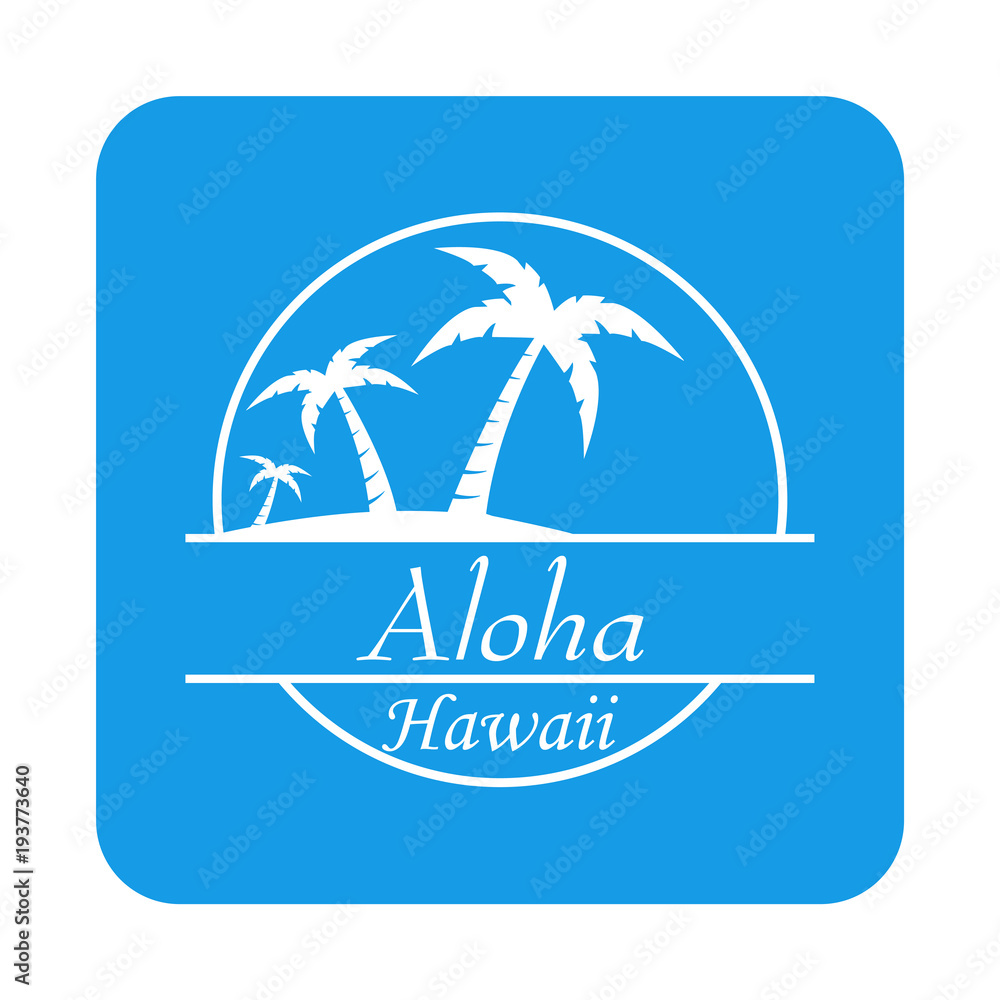 Icono plano Aloha Hawaii en cuadrado azul