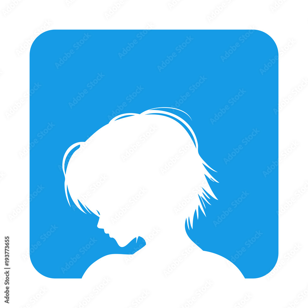 Icono plano cabeza mujer de perfil en cuadrado azul
