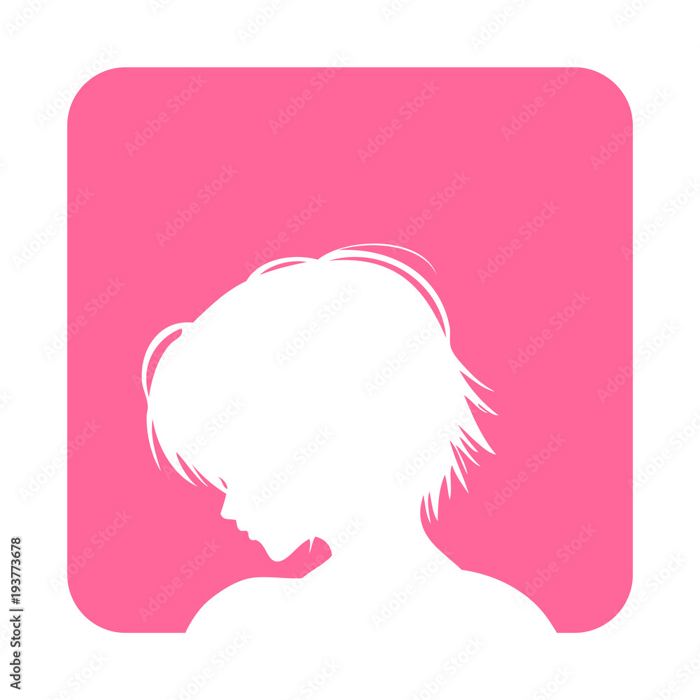 Icono plano cabeza mujer de perfil en cuadrado rosa Icono plano cabeza mujer de perfil en cuadrado rosa