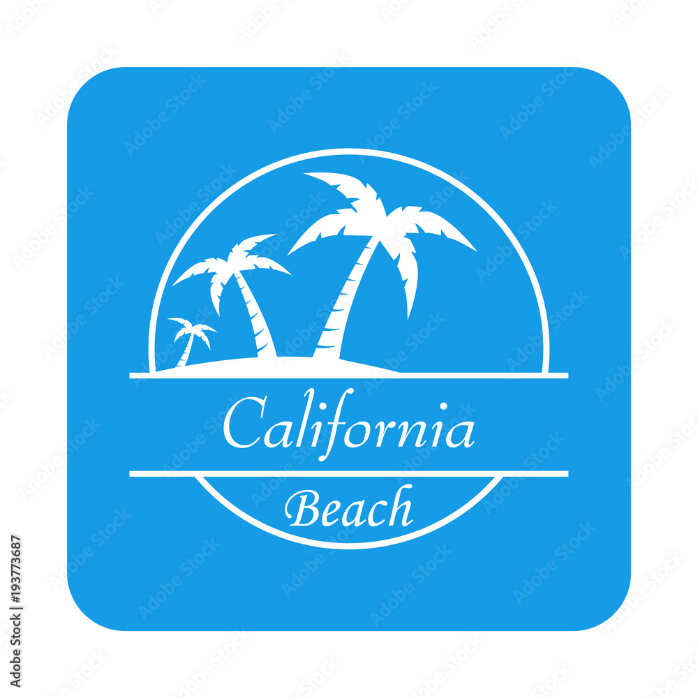 Icono plano California Beach en cuadrado azul