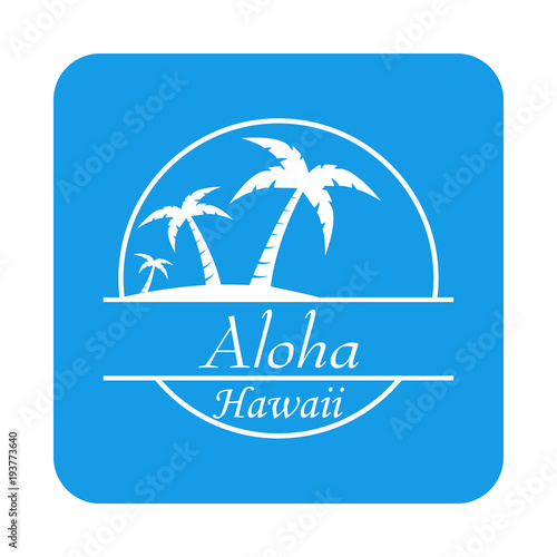 Icono plano Aloha Hawaii en cuadrado azul