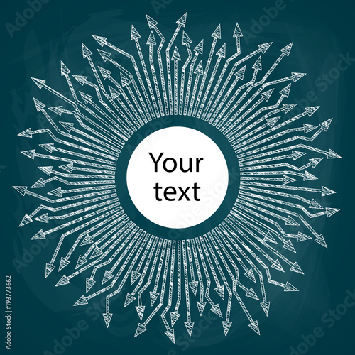 Circles drawn in a circle, directed in different directions. Place for the text. Sketch, doodle, vector illustration on blue background
