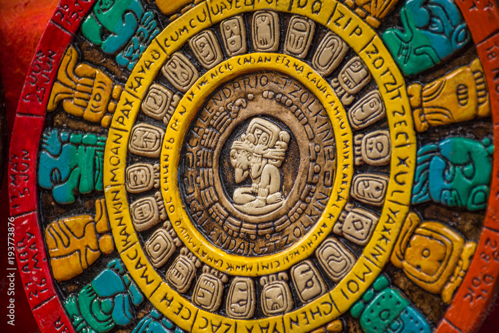 Mayan calendar at Chichen Itza Mayan ancient ruins in Yucatan, Mexico
