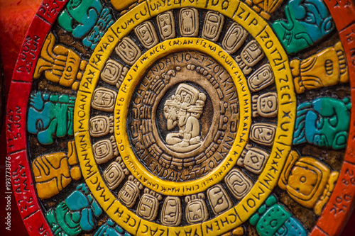 Mayan calendar at Chichen Itza Mayan ancient ruins in Yucatan, Mexico