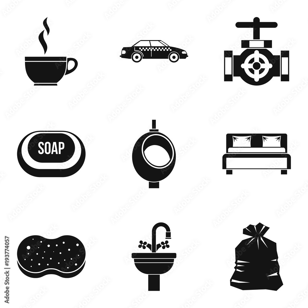 Work in hotel icons set, simple style Work in hotel icons set, simple style