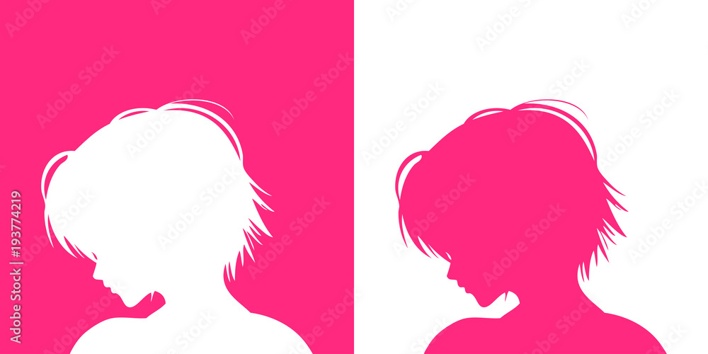 Icono plano cabeza mujer de perfil en rosa y blanco