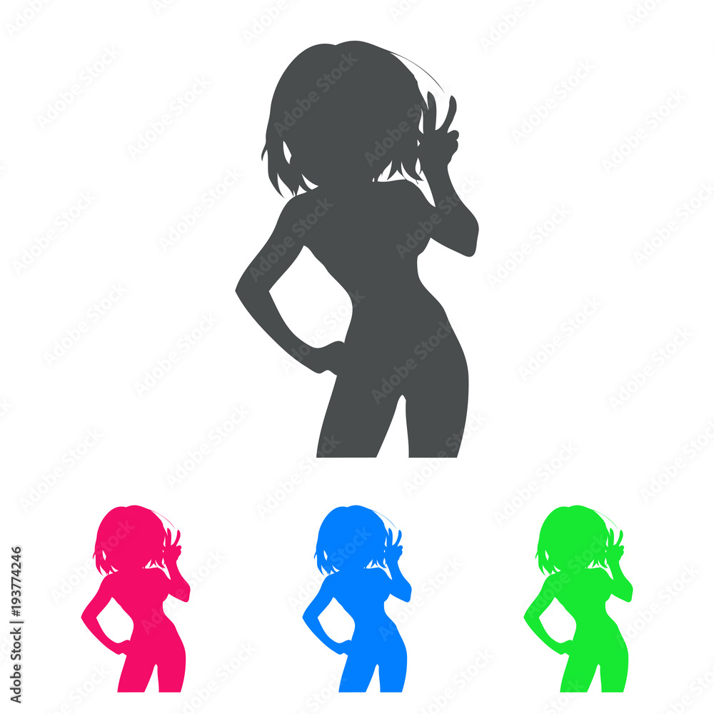 Icono plano silueta chica manga saludando en varios colores
