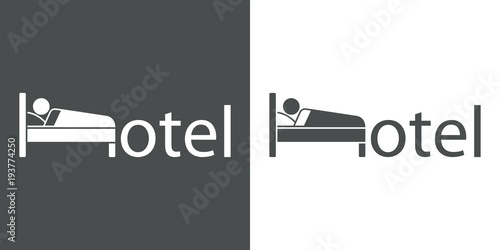 Logotipo hotel con cama en gris y blanco
