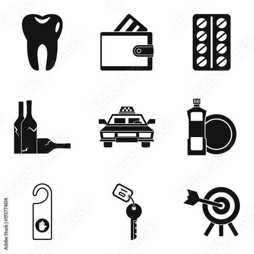 Maintenance of the hotel icons set, simple style
