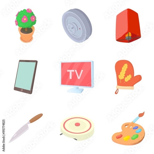Dwelling icons set, cartoon style