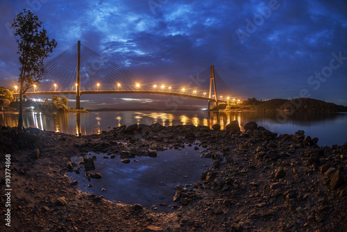 The Barelang Bridge a chain of 6 bridges that connect the islands of Batam, Rempang, and Galang, Riau Islands at sunrise, Indonesia photo