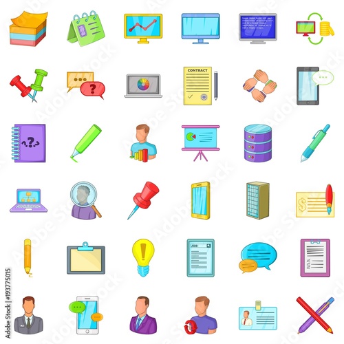 Bookkeeping icons set, cartoon style