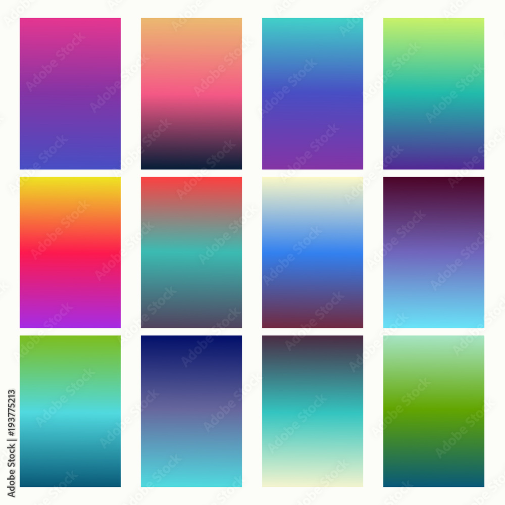 Trendy gradient swatches. Collection palettes of gradient swatches. Set of multicolored gradients. Vector Illustration.