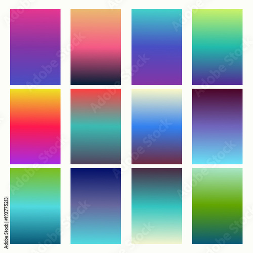 Trendy gradient swatches. Collection palettes of gradient swatches. Set of multicolored gradients. Vector Illustration.