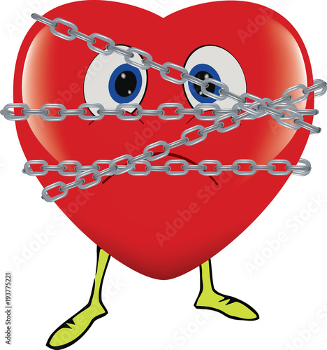 cuore rosso immobilizzato e incatenato