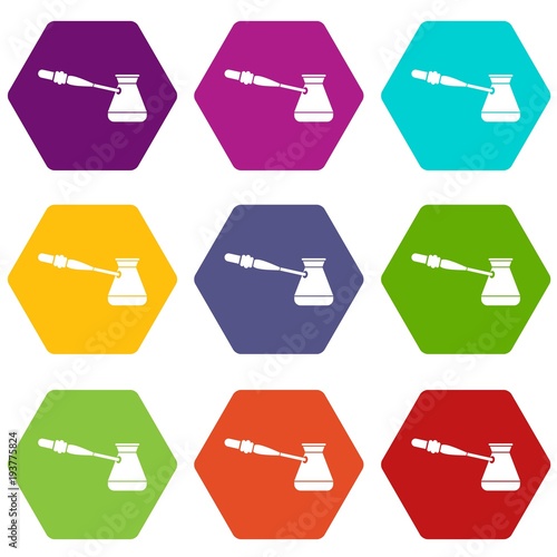 Coffee cezve icon set color hexahedron