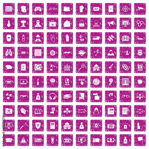 100 hacking icons set grunge pink