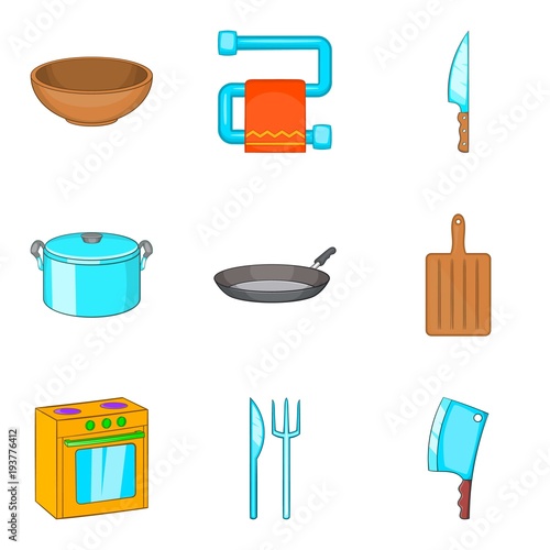 Personal house icons set, cartoon style