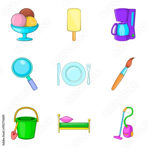 Household articles icons set, cartoon style