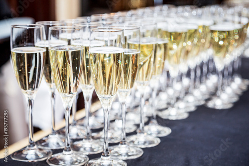 фотографія Glasses of champagne. Banquet service.