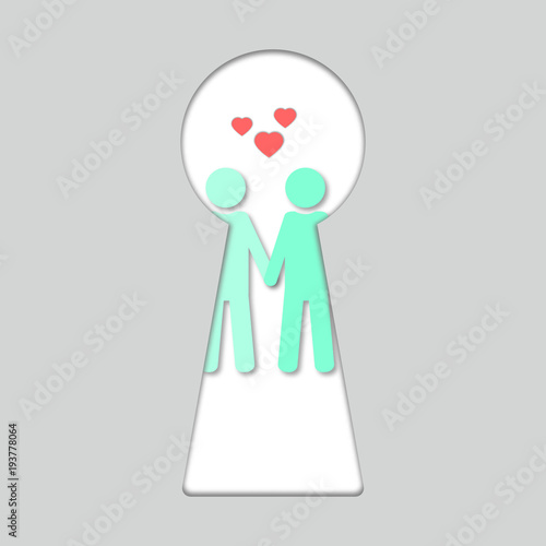 Concept of gay love. Vector illustration of homosexuality or same-sex sexual orientation. 3d vector icon.  Paper art style.  Male gay couple.