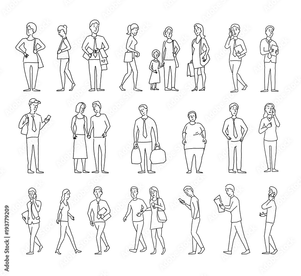 Set sketch a lot of different people. Many ordinary people on the street. Hand drawn black line vector stock illustration. Set sketch a lot of different people. Many ordinary people on the street. Hand drawn black line vector stock illustration.