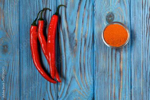 pepper red chilli spicy vintage background blue