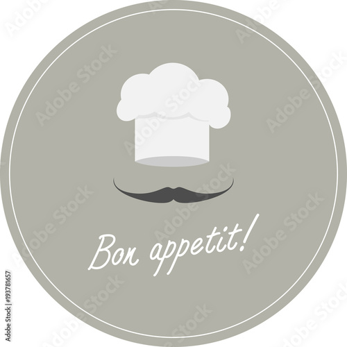 Chef in a cooking hat. Bon appetit label Vector illustration