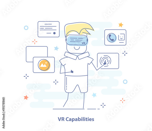 Virtual Reality, Light isolated VR vector design. Cartoon illustration.