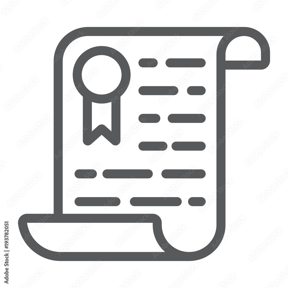 Certificate line icon, diploma and award, education sign vector graphics, a linear pattern on a white background, eps 10. Certificate line icon, diploma and award, education sign vector graphics, a linear pattern on a white background, eps 10.
