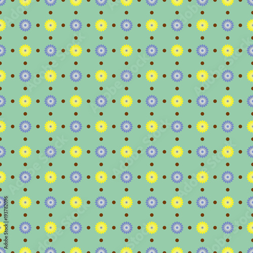 Seamless pattern with delicate spring flowers on a pastel green background